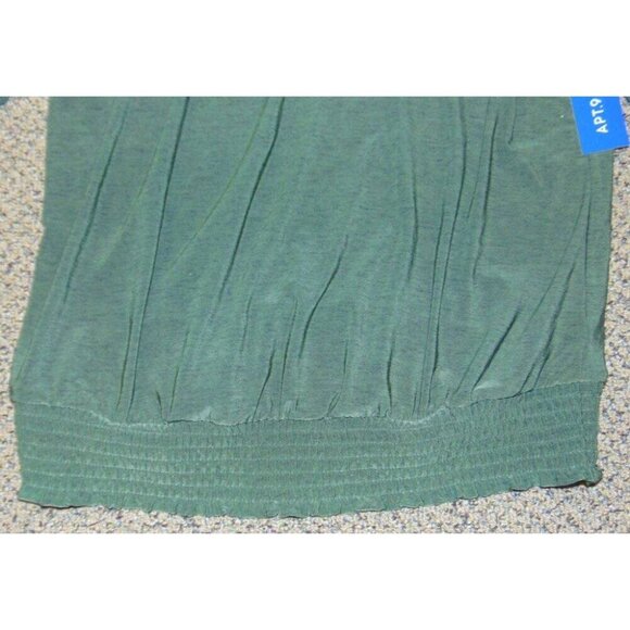 Womens Shirt Medium Green Long Sleeve Scoop Neck Banded Hem Top & Necklace Apt 9 - Picture 3 of 6
